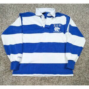 Vintage Barbarian Rugby Wear Polo Shirt Mens Small Blue White Stipe Long Sleeve
